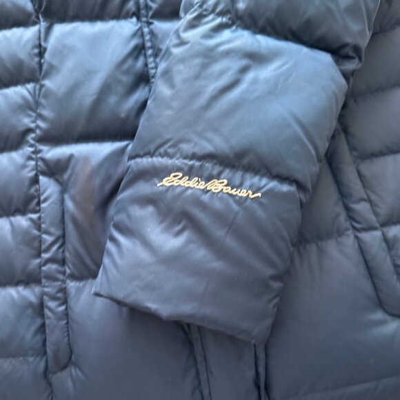 💙 Eddie Bauer Down Parka Women’s PXS Petite | Navy Blue Long Puffer - Picture 5 of 6